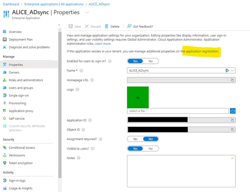 AD Sync Application Registration