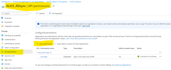ALICE AD Sync API Permissions