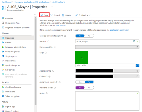 ALICE AD Sync Properties