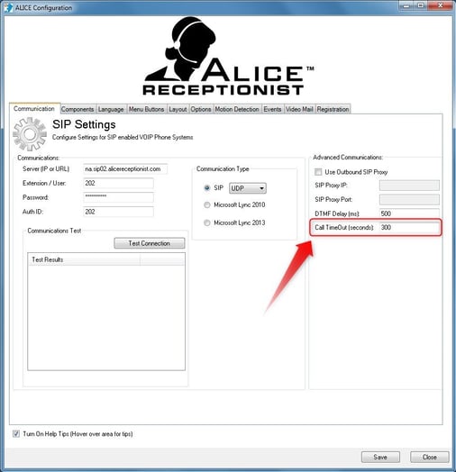 ALICE Configuration CallTimeOut