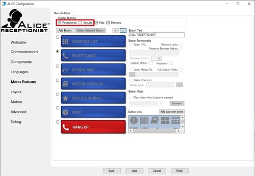 ALICE Configuration Tool Contact Button