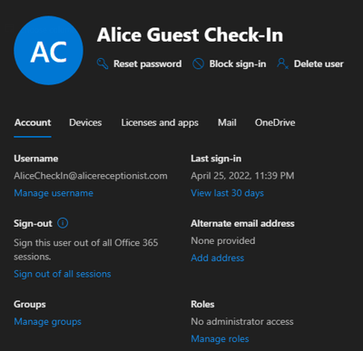 ALICE Guest Checkin Account