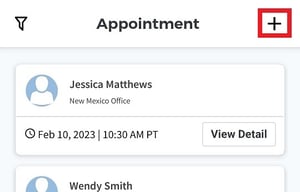 ALICE Mobile App Appointments Create New Appointment Plus