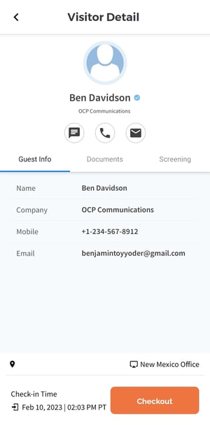 ALICE Mobile App Visitor Visitor Detail Guest Info