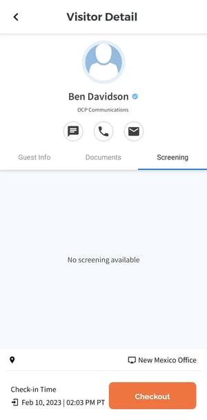 ALICE Mobile App Visitor Visitor Detail Screening Tab