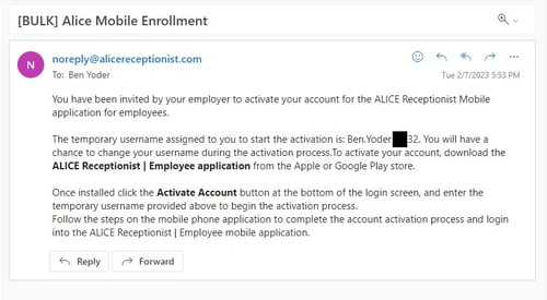 ALICE Portal Enrollment email
