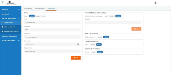ALICE Portal Global Site Settings