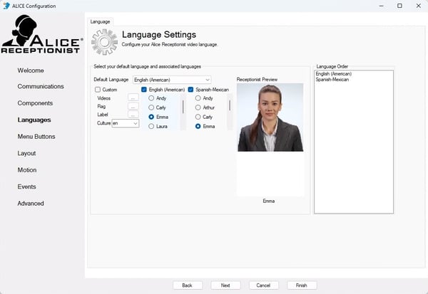 ALICE Receptionist Language Settings v2