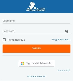 ALICE Receptionist Log In