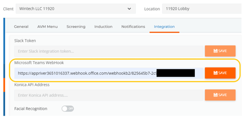 ALICE Receptionist Microsoft Teams Webhook