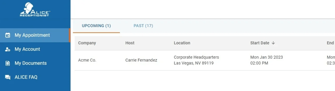 ALICE Receptionist Preregistration Site My Appointment