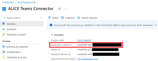 ALICE Teams Connector Application ID