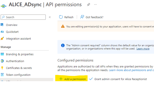 API Permissions Add Permission