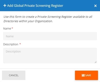 Add Global Private Screening Register