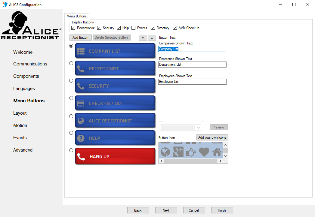 ALICE Directory – Menu Buttons Tab