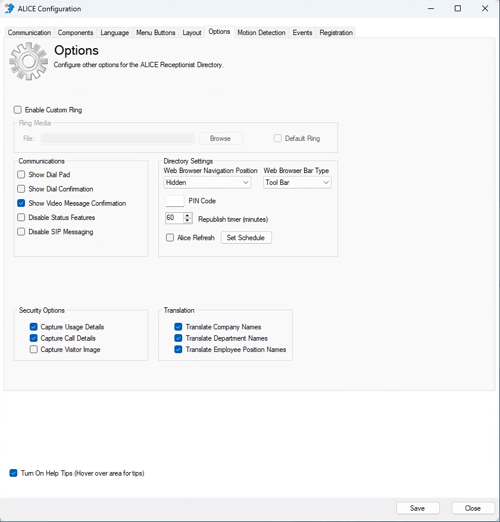 Advanced Options Tab