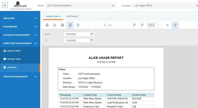 Alice Portal Usage Report Tab