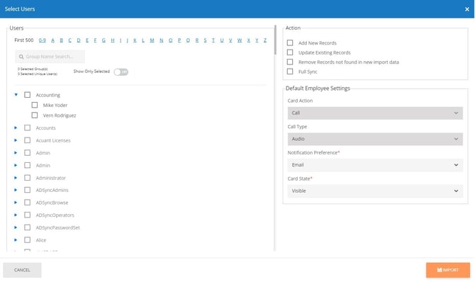 Azure Employee Import Select Employees
