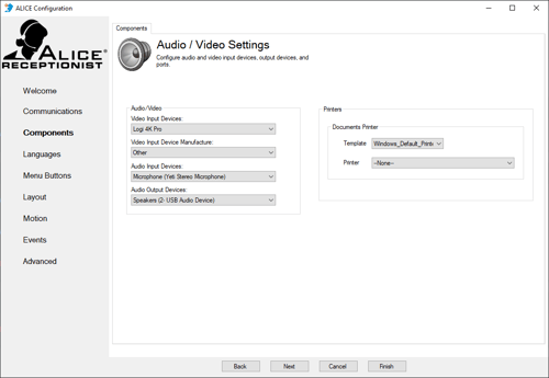 Components Audio Visual Settings