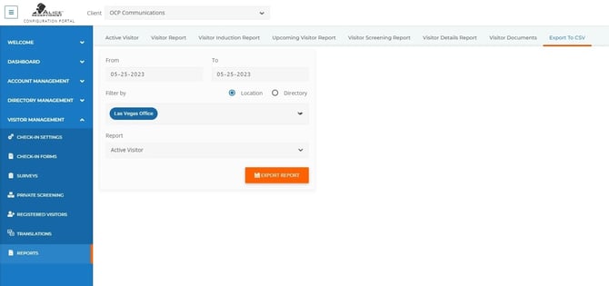Export to CSV tab