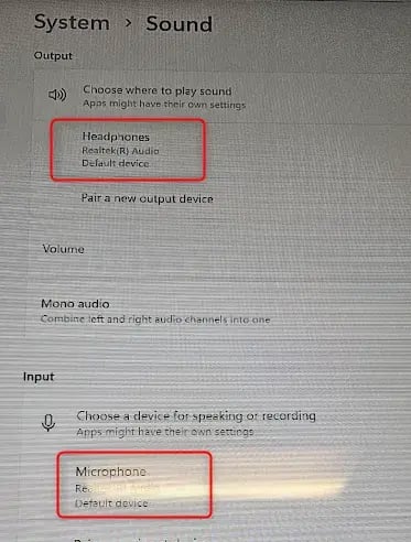 Handset Windows Sound Settings