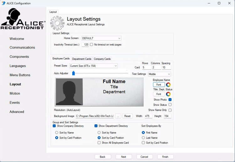 ALICE Directory – Tool Layout Tab