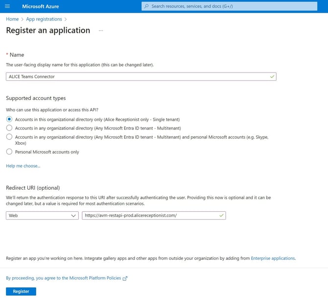 Microsoft Teams Register an Application
