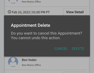 Mobile App Appointment Cancel Appointment