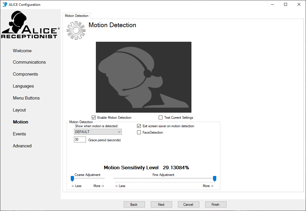 ALICE Directory – Motion Detection Tab