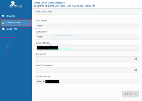 Preregistration Create Visitor Account