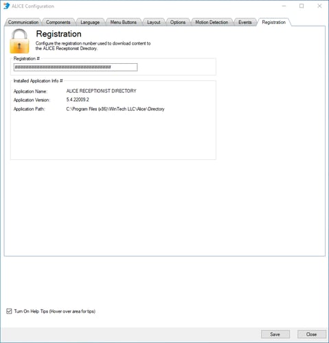 Registration Tab