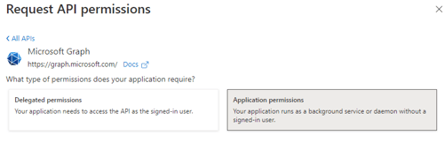 Request API Permissions Application Permissions
