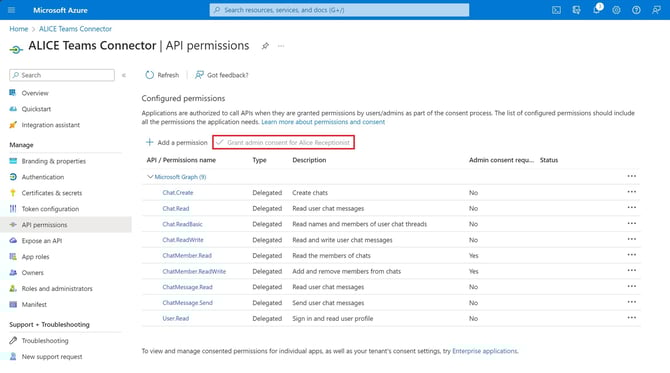 Teams Connector Grand Admin Consent