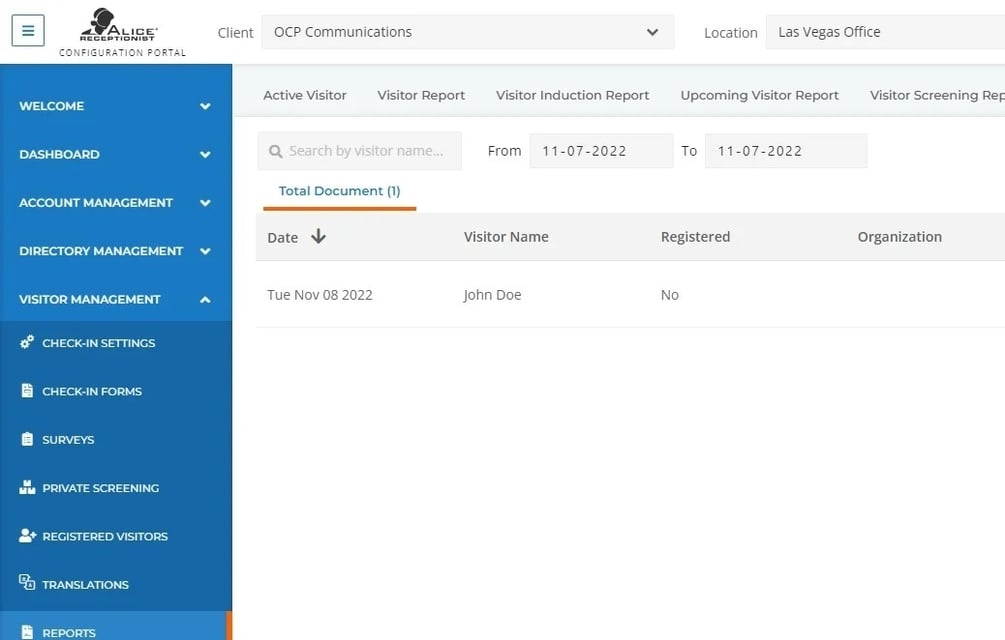 ALICE Portal – Visitor Documents Tab