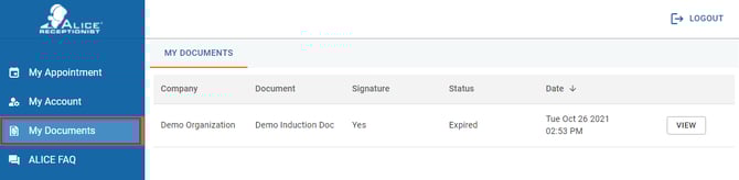 Visitor Portal My Documents